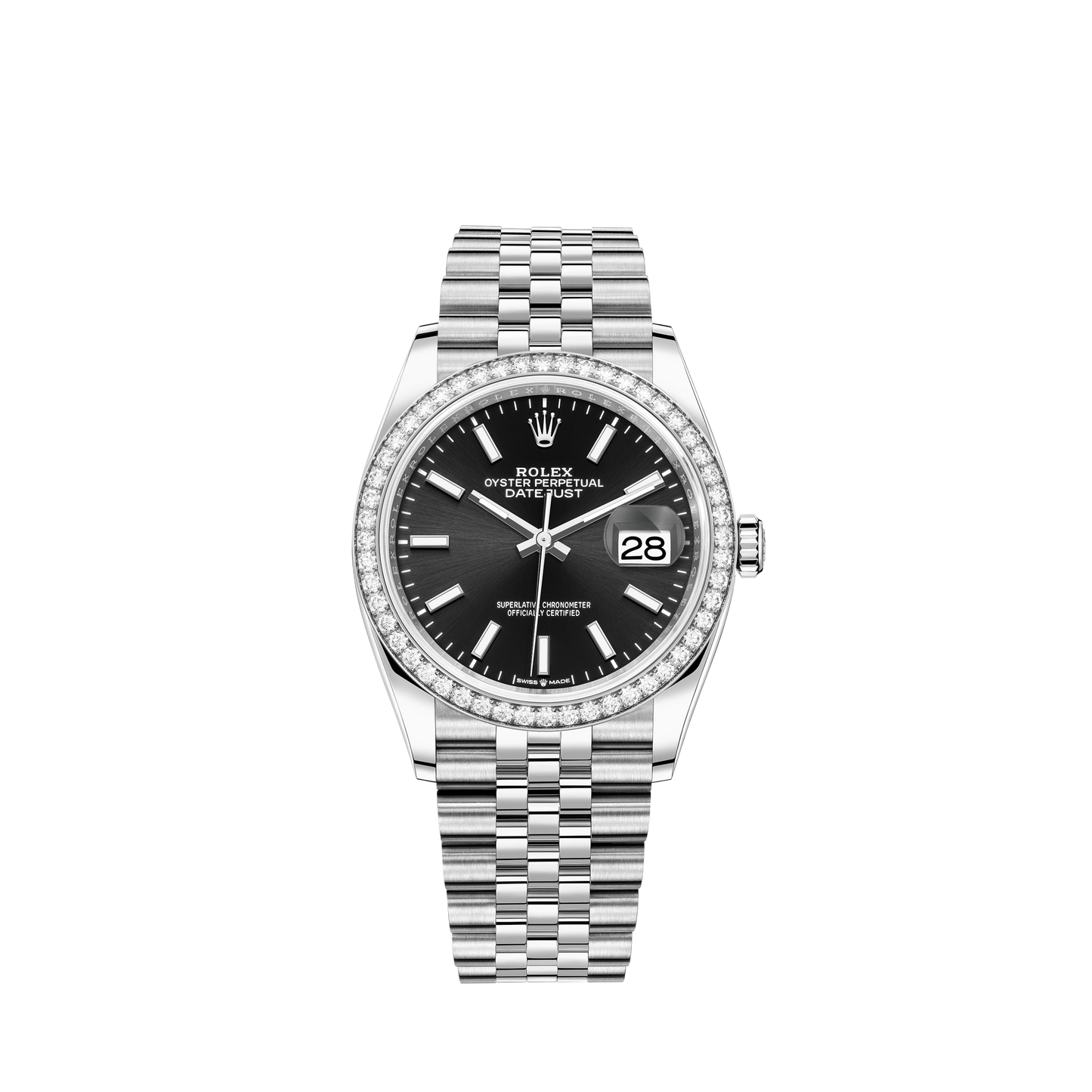 Datejust 36 36mm Oystersteel and White Gold Jubilee Bracelet Bright Black Dial Diamond-set Bezel