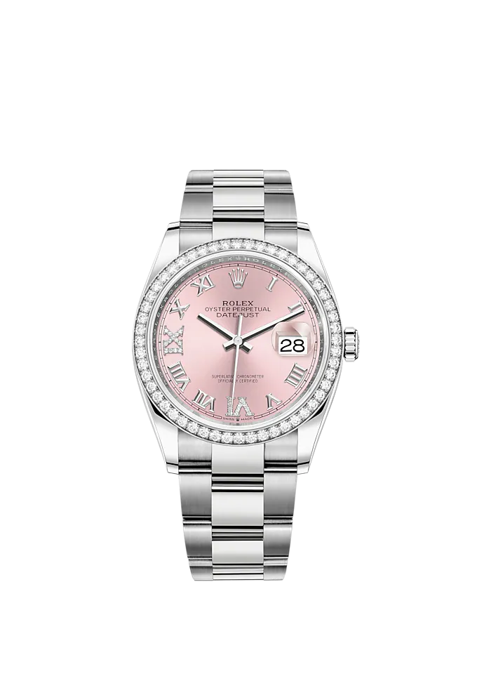 Datejust 36 36mm Oystersteel and White Gold Oyster Bracelet Pink Diamond-set Dial Diamond-set Bezel