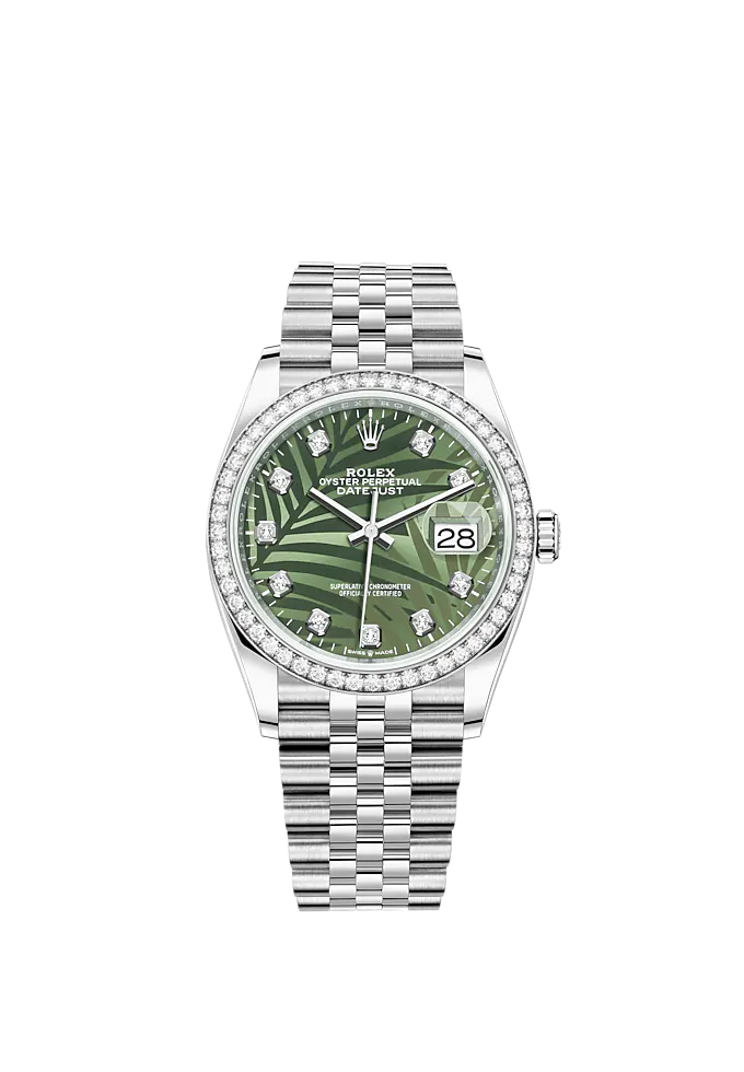 Datejust 36 36mm Oystersteel Jubilee Bracelet Olive Green Palm-Motif Diamond-set Dial Diamond-set Bezel