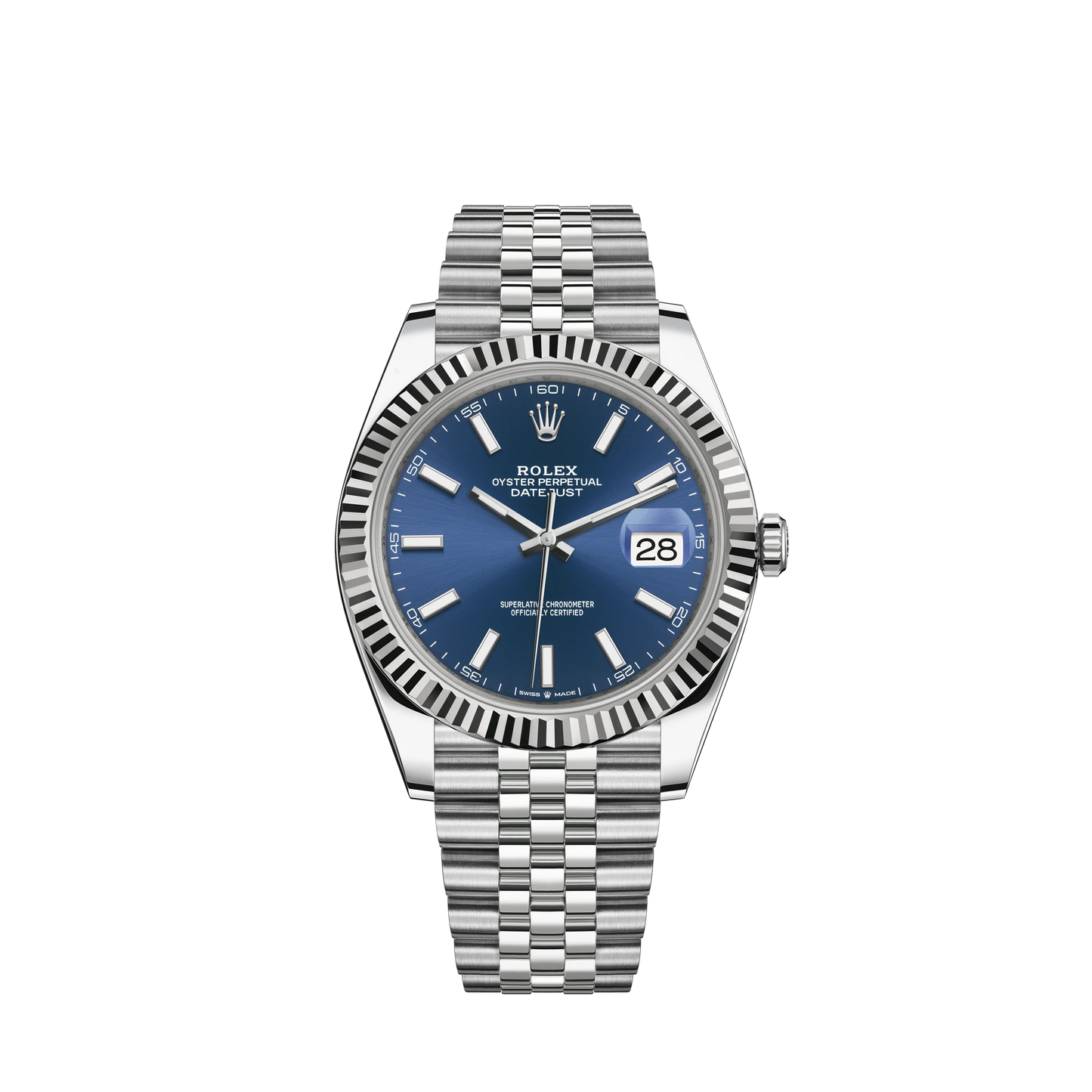 Datejust 41 41mm Jubilee Bracelet Oystersteel and White Gold with Bright Blue Dial Fluted Bezel