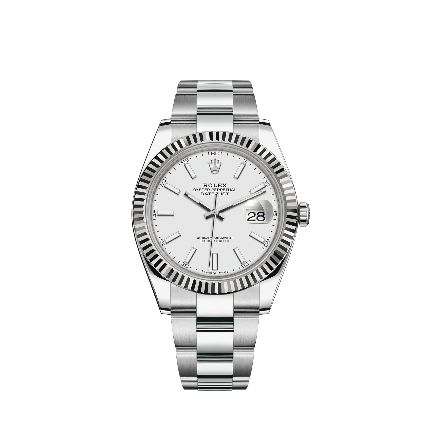 Datejust 41 41mm Oyster Bracelet Oystersteel and White Gold with White Dial Fluted Bezel