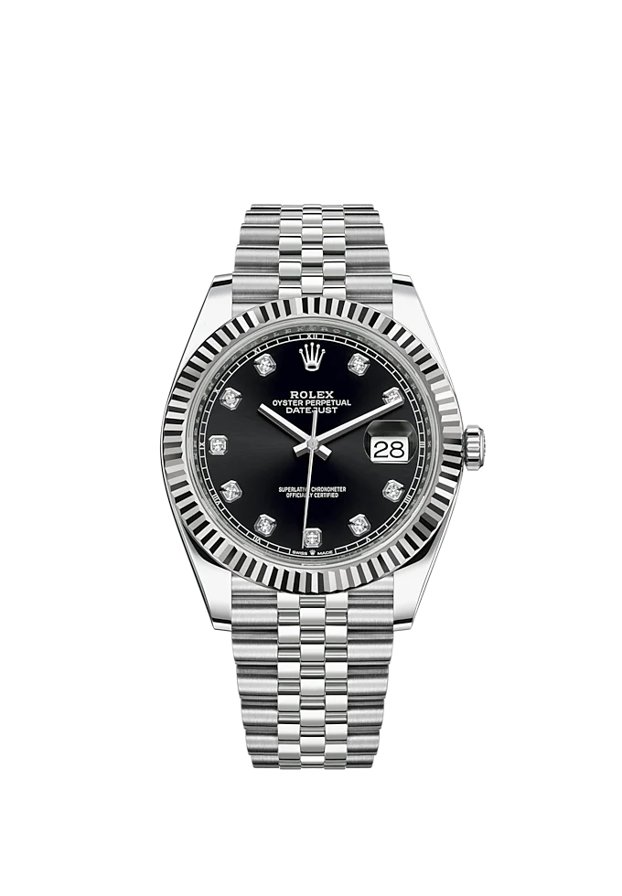 Datejust 41 41mm Jubilee Bracelet Oystersteel and White Gold with Bright Black Diamond-Set Dial Fluted Bezel