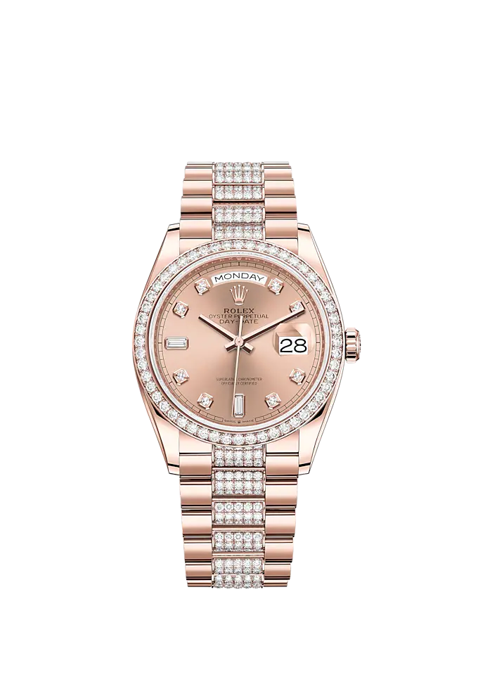 Day-Date 36 36mm Diamond-Set President Bracelet and 18 KT Everose Gold with Rosé-Colour Dial Diamond-Set Bezel