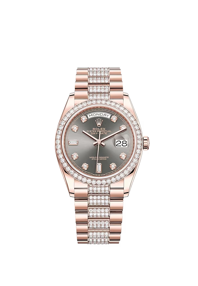 Day-Date 36 36mm Diamond-Set President Bracelet and 18 KT Everose Gold with Slate Dial Diamond-Set Dial Diamond-Set Bezel