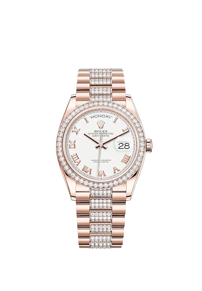 Day-Date 36 36mm Diamond-Set President Bracelet and 18 KT Everose Gold with White Dial Diamond-Set Bezel