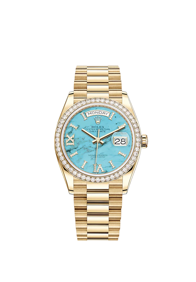Day-Date 36 36mm President Bracelet and 18 KT Yellow Gold with Turquoise Dial Diamond-Set Bezel