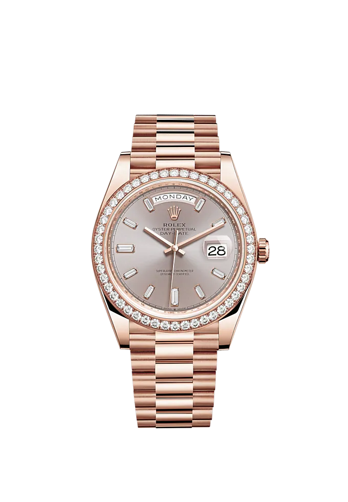 Day-Date 40 40mm President Bracelet and 18 KT Everose Gold with Sundust Diamond-Set Dial and Diamond-Set Bezel