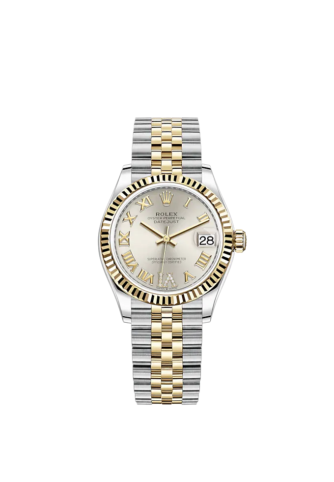 Datejust 31 31mm Jubilee Bracelet Oystersteel and Yellow Gold with Silver Diamond Dial Fluted Bezel