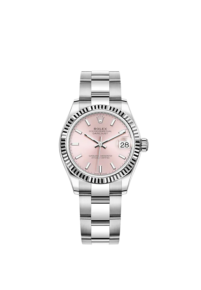 Datejust 31 31mm Oyster Bracelet Oystersteel and White Gold with Pink Dial Fluted Bezel
