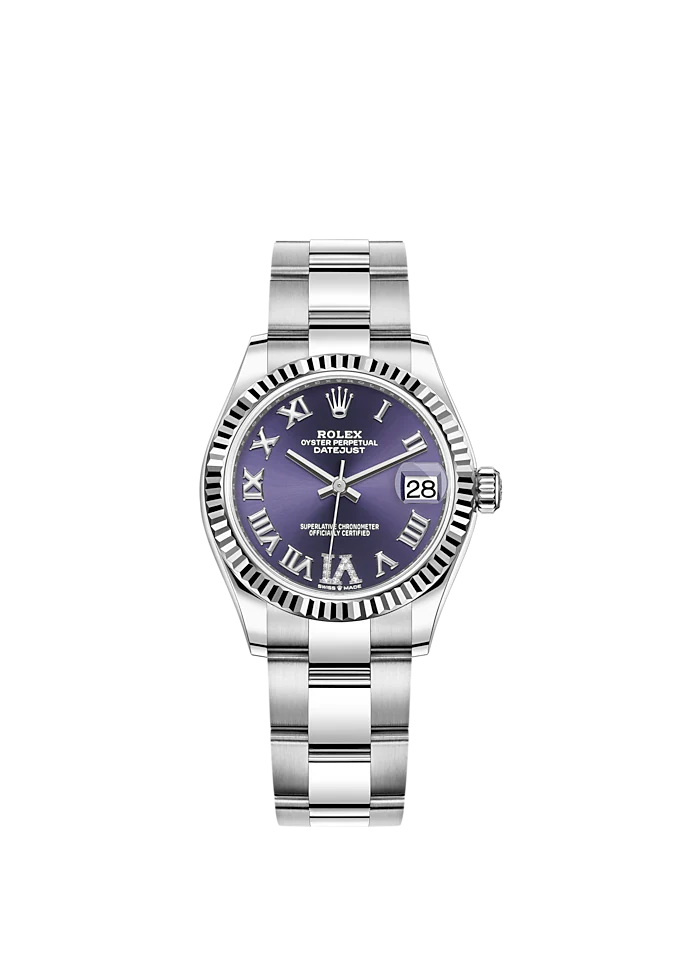 Datejust 31 31mm Oyster Bracelet Oystersteel and White Gold with Aubergine Diamond Dial Fluted Bezel