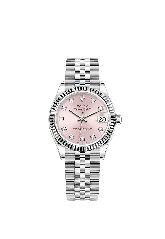 Datejust 31 31mm Jubilee Bracelet Oystersteel and White Gold with Pink Diamond-Set Dial Fluted Bezel