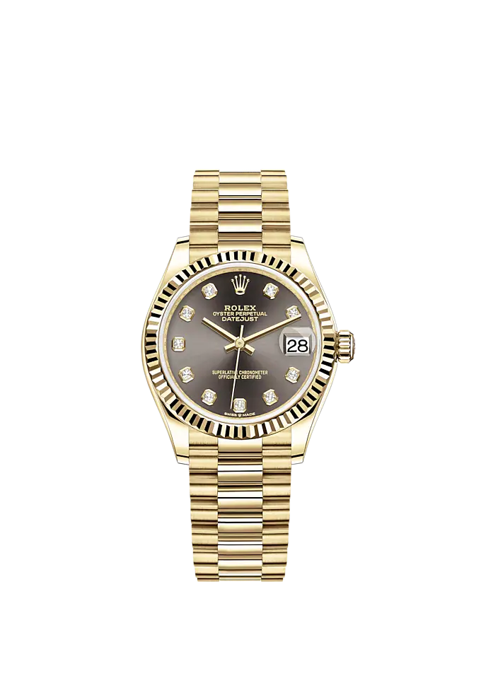 Datejust 31 31mm President Bracelet and 18 CT Yellow Gold with Dark Grey Diamond-Set Dial Fluted Bezel
