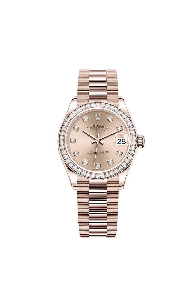 Datejust 31 31mm President Bracelet and 18 CT Everose Gold with Rosé Diamond-Set Dial Diamond Set Bezel