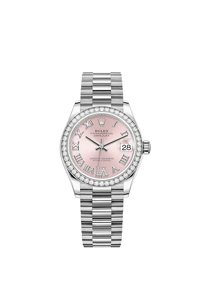 Datejust 31 31mm President Bracelet Oystersteel and White Gold with Pink Roman Dial Diamond-Set Bezel