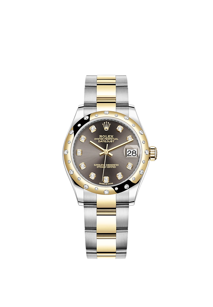 Datejust 31 31mm Oyster Bracelet Oystersteel and Yellow Gold with Dark Grey Diamond-Set Dial Diamond-Set Bezel