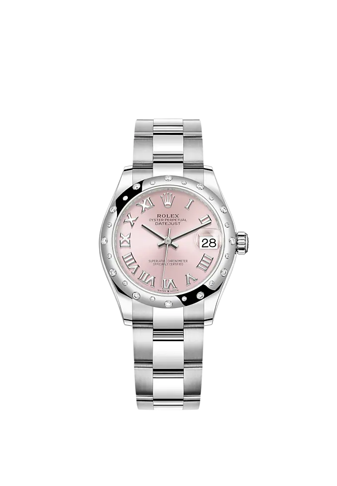 Datejust 31 31mm Oyster Bracelet Oystersteel and White Gold with Pink Diamond Dial Diamond-Set Bezel
