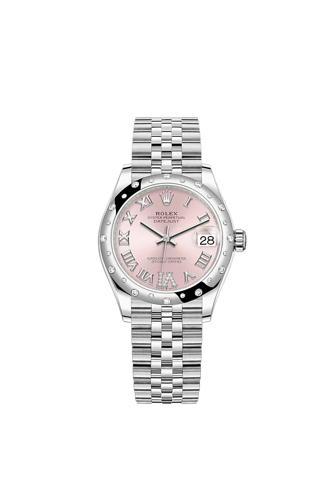 Datejust 31 31mm Jubilee Bracelet Oystersteel and White Gold with Pink Roman Dial Diamond-Set Bezel
