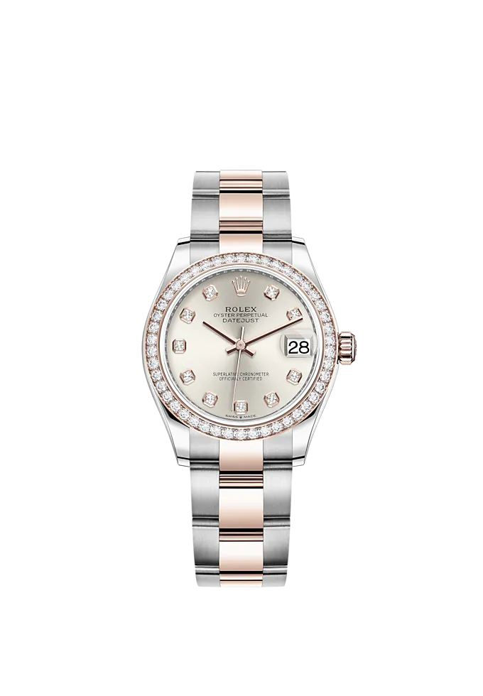 Datejust 31 31mm Oyster Bracelet Oystersteel and Everose Gold with Silver Diamond-Set Dial Diamond-Set Bezel
