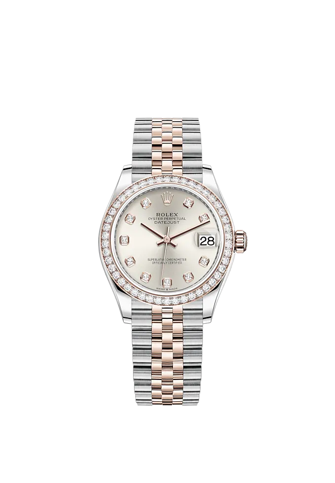 Datejust 31 31mm Jubilee Bracelet Oystersteel and Everose Gold with Silver Diamond-Set Dial Diamond-Set Bezel