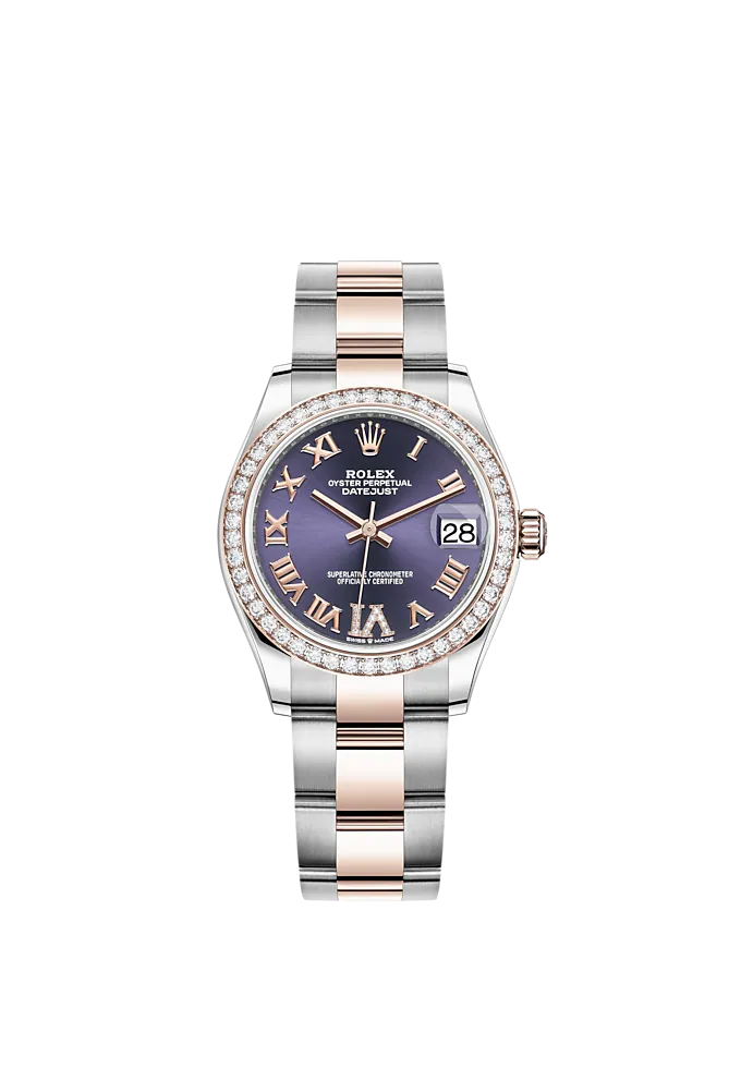 Datejust 31 31mm Oyster Bracelet Oystersteel and Everose Gold with Aubergine Diamond Dial Diamond-Set Bezel