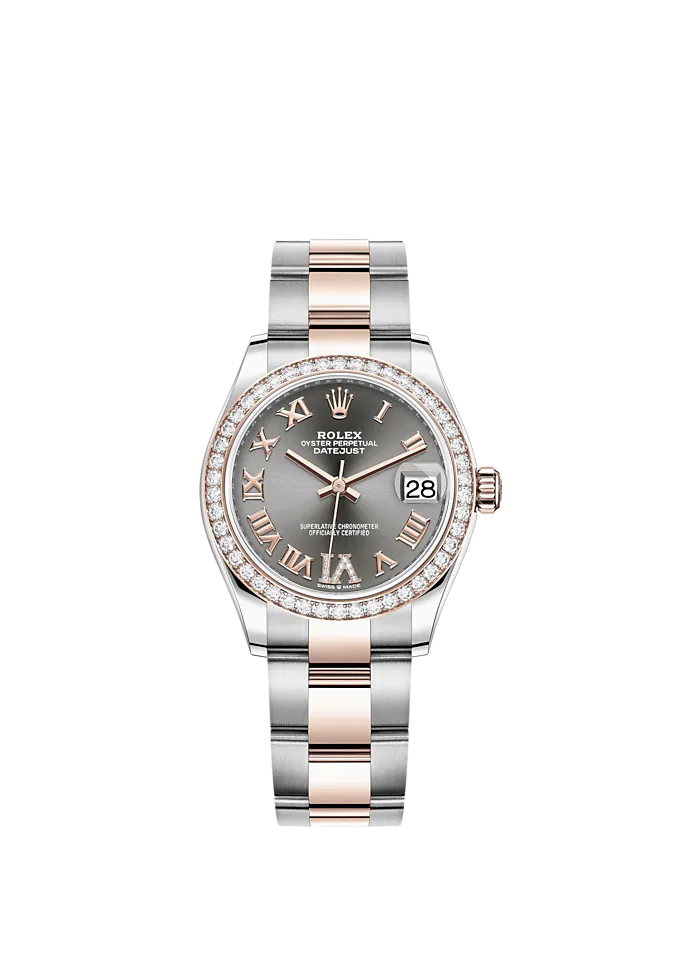Datejust 31 31mm Oyster Bracelet Oystersteel and Everose Gold with Slate Diamond Dial Diamond-Set Bezel