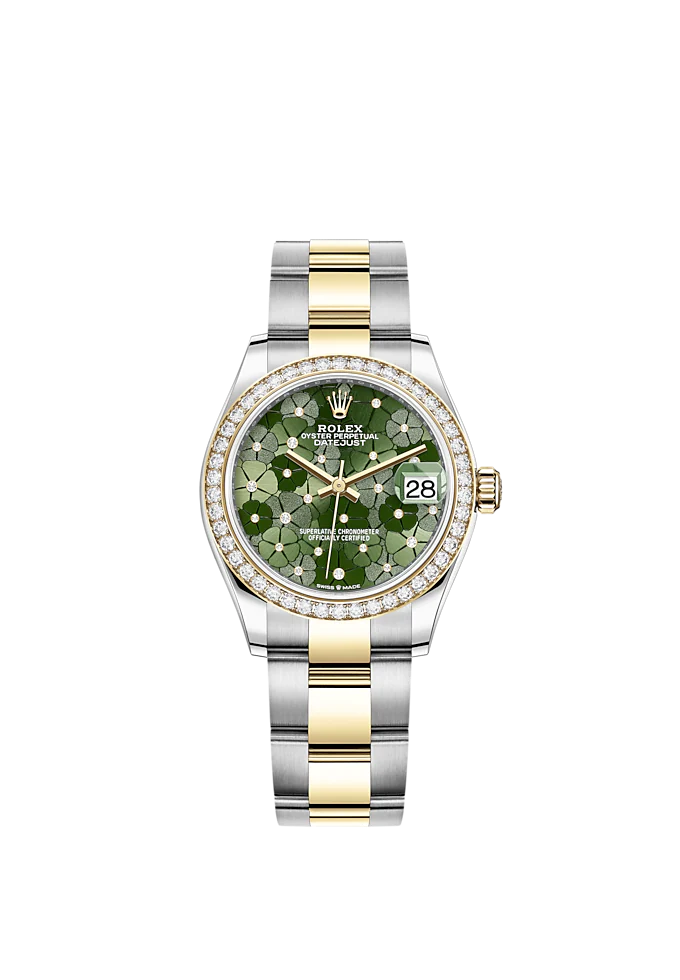 Datejust 31 31mm Oyster Bracelet Oystersteel and Yellow Gold with Olive-Green Floral-Motif Diamond-Set Dial Diamond-Set Bezel
