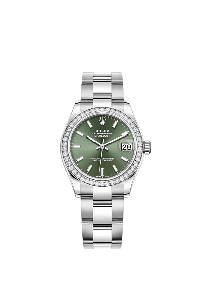 Datejust 31 31mm Oyster Bracelet Oystersteel and White Gold with Mint Green Dial Diamond-Set Bezel