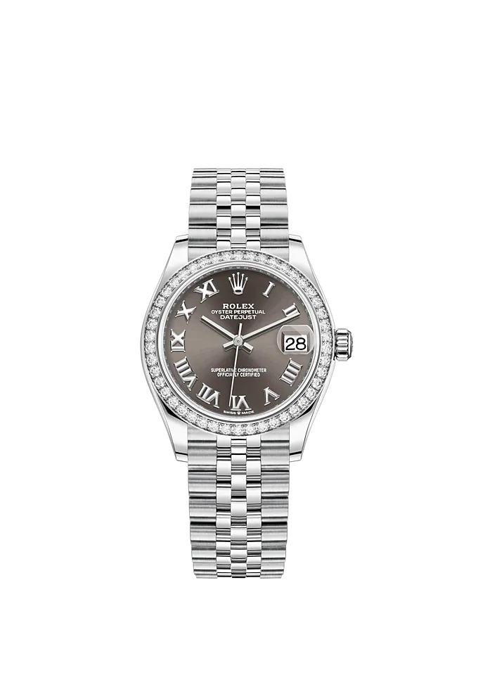 Datejust 31 31mm Jubilee Bracelet Oystersteel and White Gold with Dark Grey Roman Dial Diamond-Set Bezel