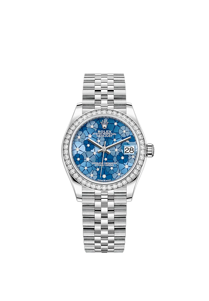 Datejust 31 31mm Jubilee Bracelet Oystersteel and White Gold with Blue Floral-Motif Diamond-Set Dial Diamond-Set Bezel