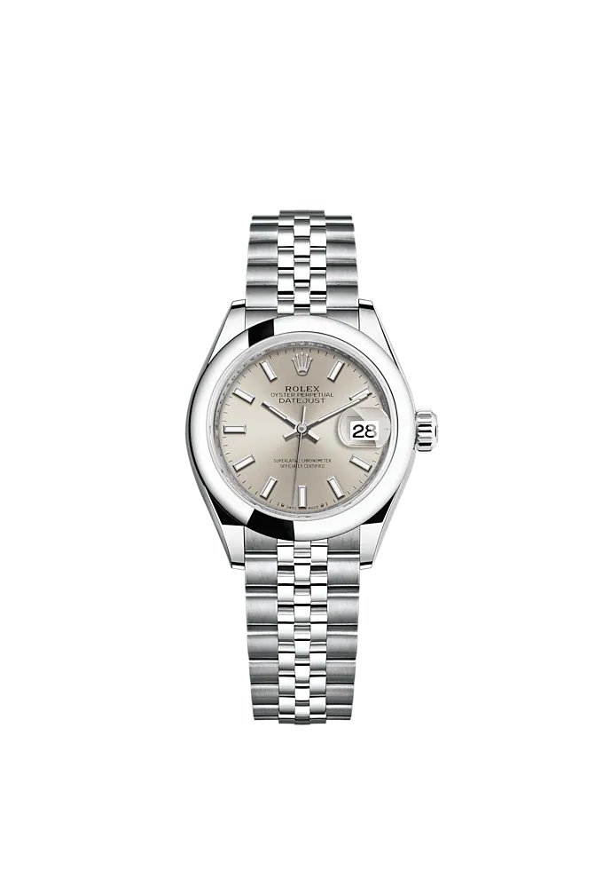 Lady-DateJust 28mm Oystersteel Jubilee Bracelet and Silver Dial Domed Bezel