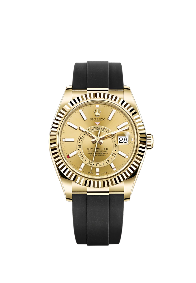 Sky-Dweller 42mm Oysterflex Bracelet and 18 CT Yellow Gold with Champagne-Colour Dial Fluted Bezel