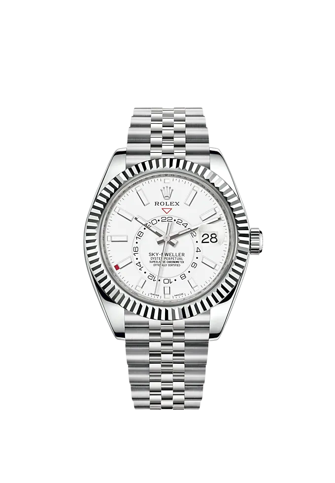 Sky-Dweller 42mm Oyster Bracelet Oystersteel and White Gold with Intense White Dial Fluted Bezel