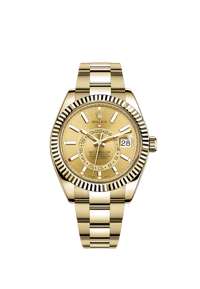 Sky-Dweller 42mm Oyster Bracelet and 18 CT Yellow Gold with Champagne-Colour Dial Fluted Bezel
