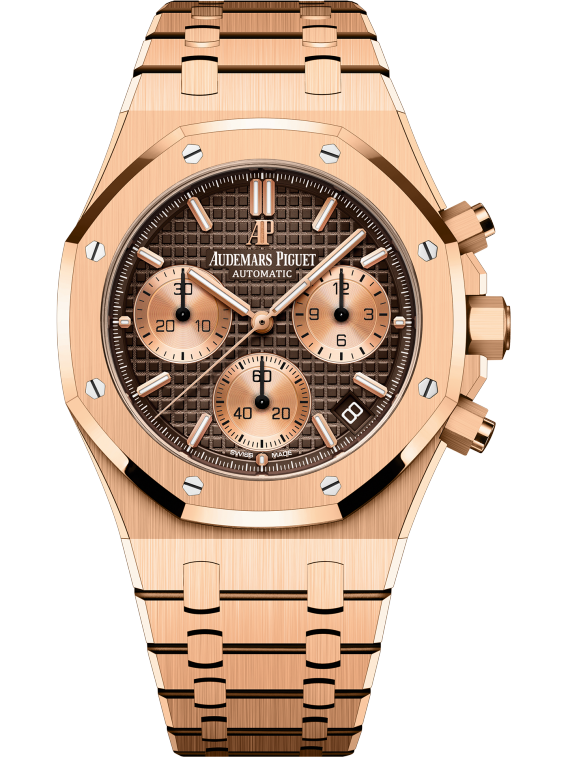 Royal Oak Selfwinding Chronograph 41MM 18-Carat Pink Gold Bracelet Brown Dial With Grande Tapisserie Pattern 18-Carat Pink Gold Case
