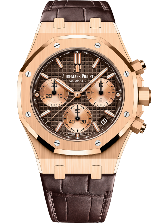 Royal Oak Selfwinding Chronograph 41MM Brown Alligator Strap Brown Dial With Grande Tapisserie Pattern 18-Carat Pink Gold Case