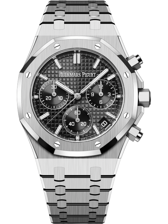 Royal Oak Selfwinding Chronograph 50th Anniversary 41MM Stainless Steel Bracelet Black Dial With Grande Tapisserie Pattern Stainless Steel Case