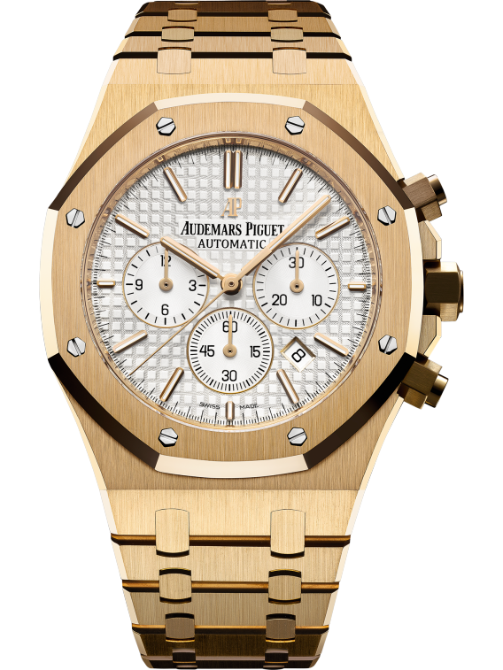 Royal Oak Chronograph 41MM 18-Carat Yellow Gold Bracelet White Dial With Grande Tapisserie Pattern 18-Carat Yellow Gold Case