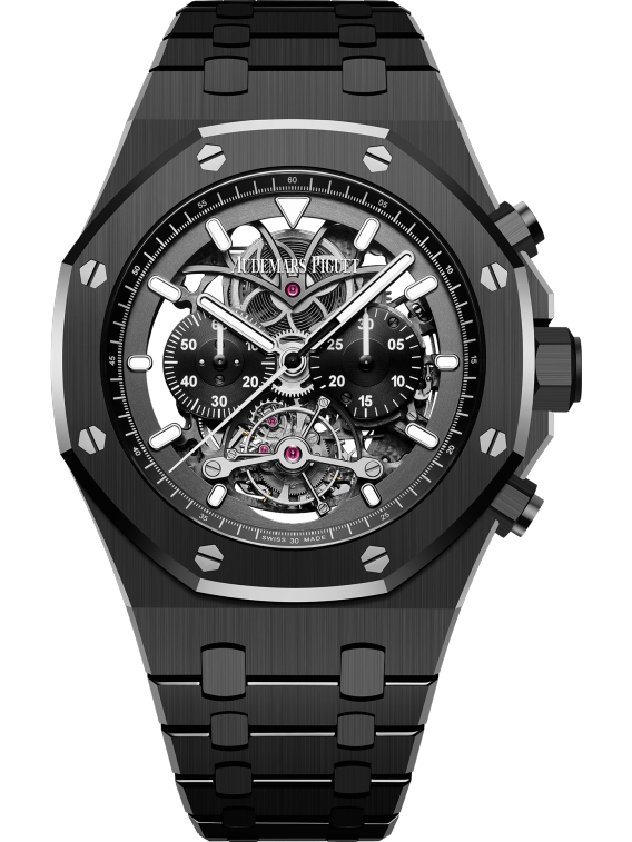 Royal Oak Tourbillon Chronograph Openworked 44MM Black Ceramic Bracelet Openworked Satin-Brushed Black Dial Black Ceramic Case
