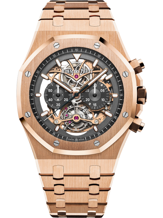 Royal Oak Tourbillon Chronograph Openworked 44MM 18-Carat Pink Gold Bracelet Openworked Ruthenium-Toned Dial 18-Carat Pink Gold Case