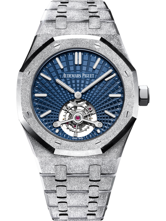 Royal Oak Tourbillon Extra-Thin 41MM Hammered 18-Carat White Gold Bracelet Blue Dial With Tapisserie Evolutive Pattern Hammered 18-Carat White Gold Case