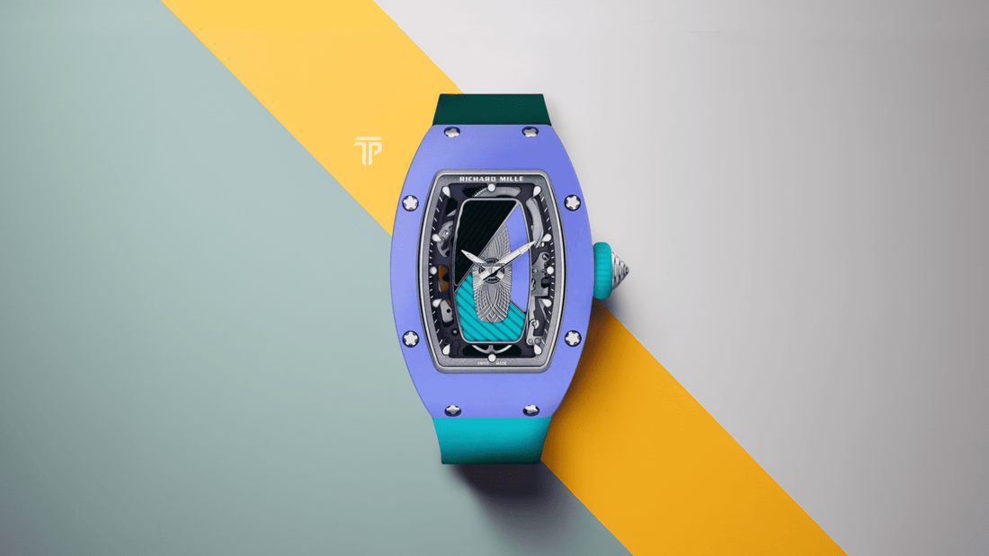 Close‑up of 2026 RM 07-01 Collection pastel ceramic watches with textured dials and bold color palettes on the wrist, and showcased.