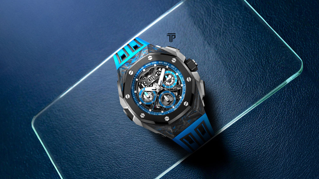  Audemars Piguet Forged Carbon featuring electric blue accents in the Royal Oak Concept.
