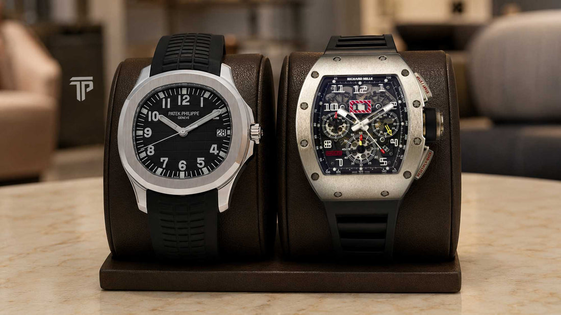 Richard Mille vs. Patek Philippe investment comparison featuring luxury watches, resale value, rarity, and collector appeal.