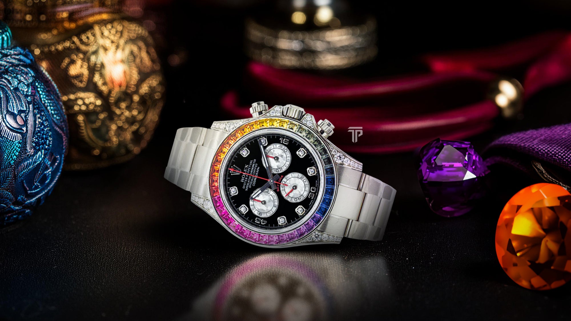 Rolex daytona rainbow silver hot sale