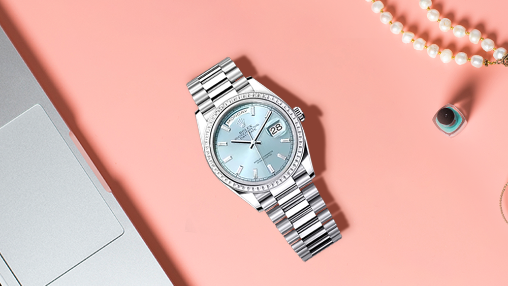 Experience The Luxury of the Rolex Day-Date 36 in Platinum, Ice-Blue Dial
