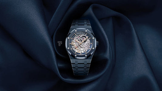 Audemars Piguet Bleu Nuit Nuage 50 Ceramic Royal Oak Offshore Chronograph in deep blue with ceramic bracelet and white gold details