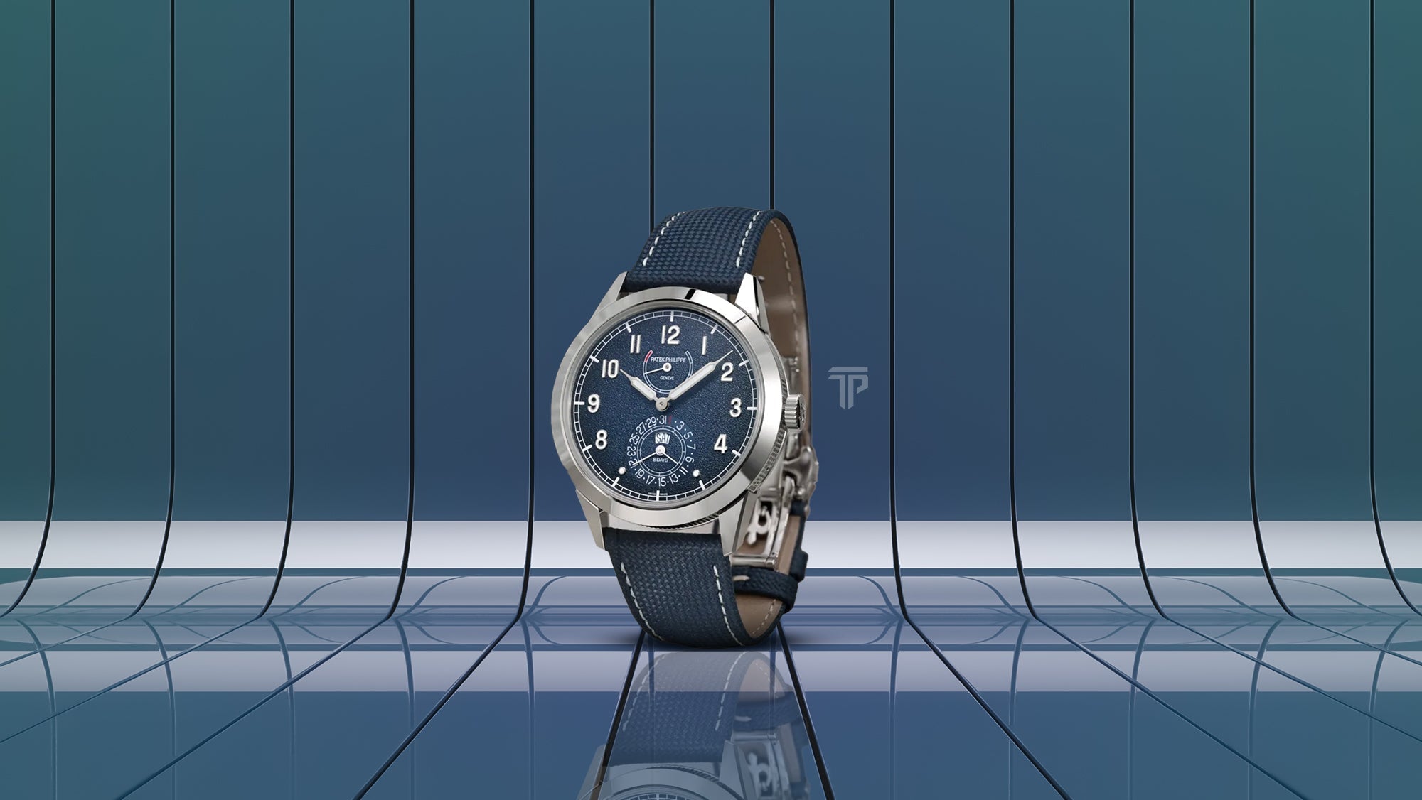 Patek Philippe 5328G-001 with 8 day manual wind watch movement in white gold and Calatrava watch design