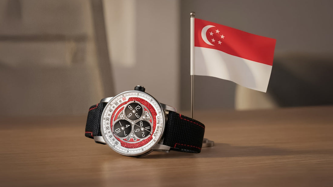 Audemars Piguet SG60 with bold red dial, steel case, and racing-inspired details, photographed on wrist in natural light