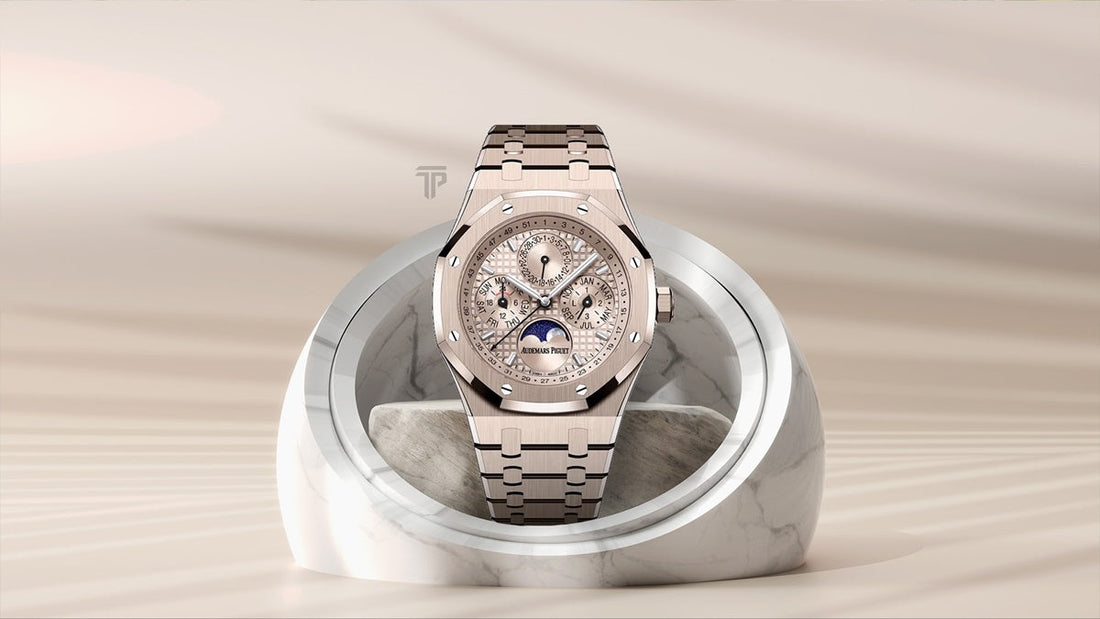 Ergonomic AP Perpetual Calendar with all-in-one crown and Code 11.59 or Royal Oak case design, showcasing sleek dials