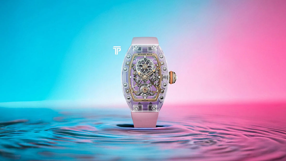 RM 75-01 with flying tourbillon movement and sapphire case by Richard Mille shown from front and back view